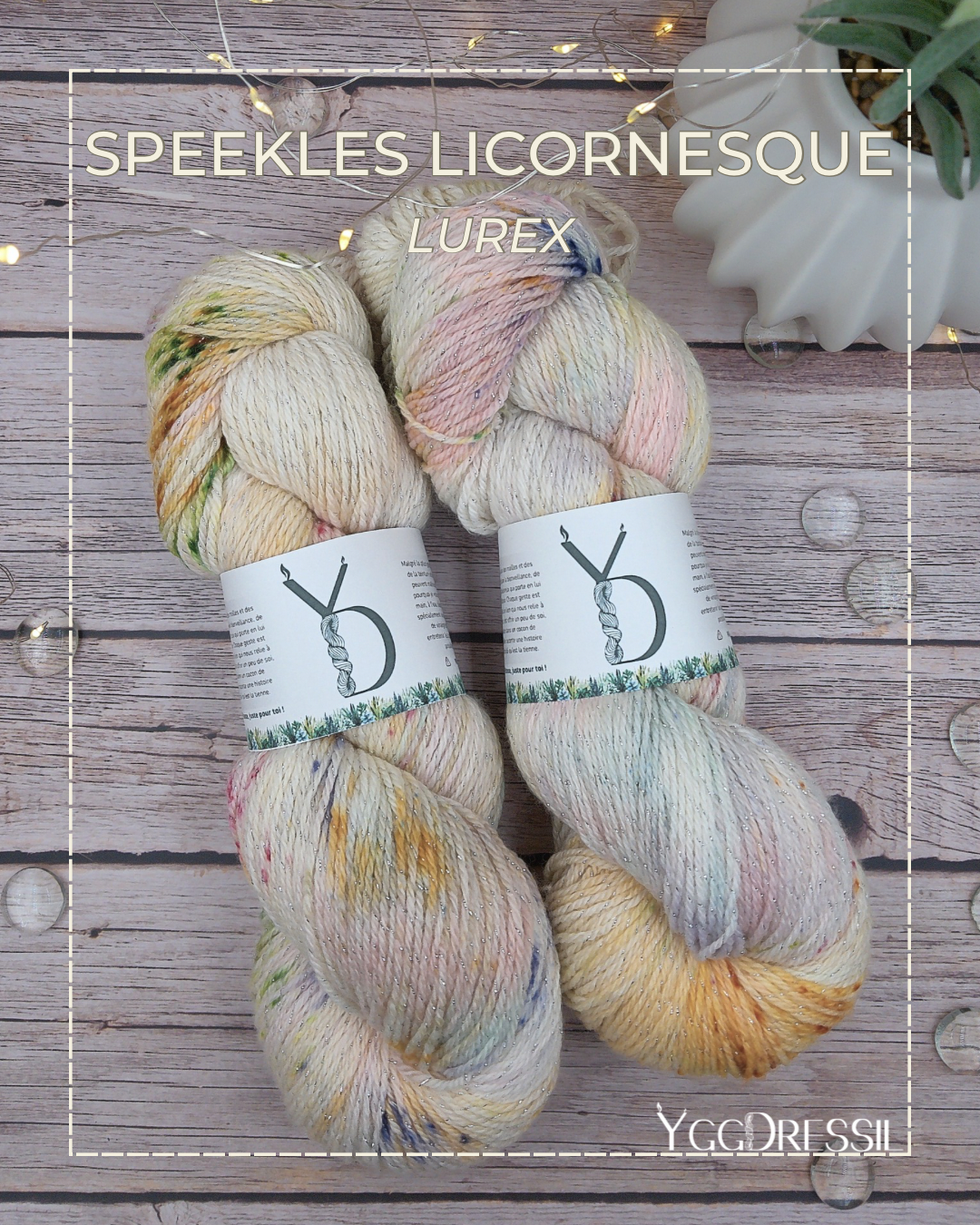 Speekles licornesque - 100g - Fingering - Lurex - Écheveaux de laine teints à la main.