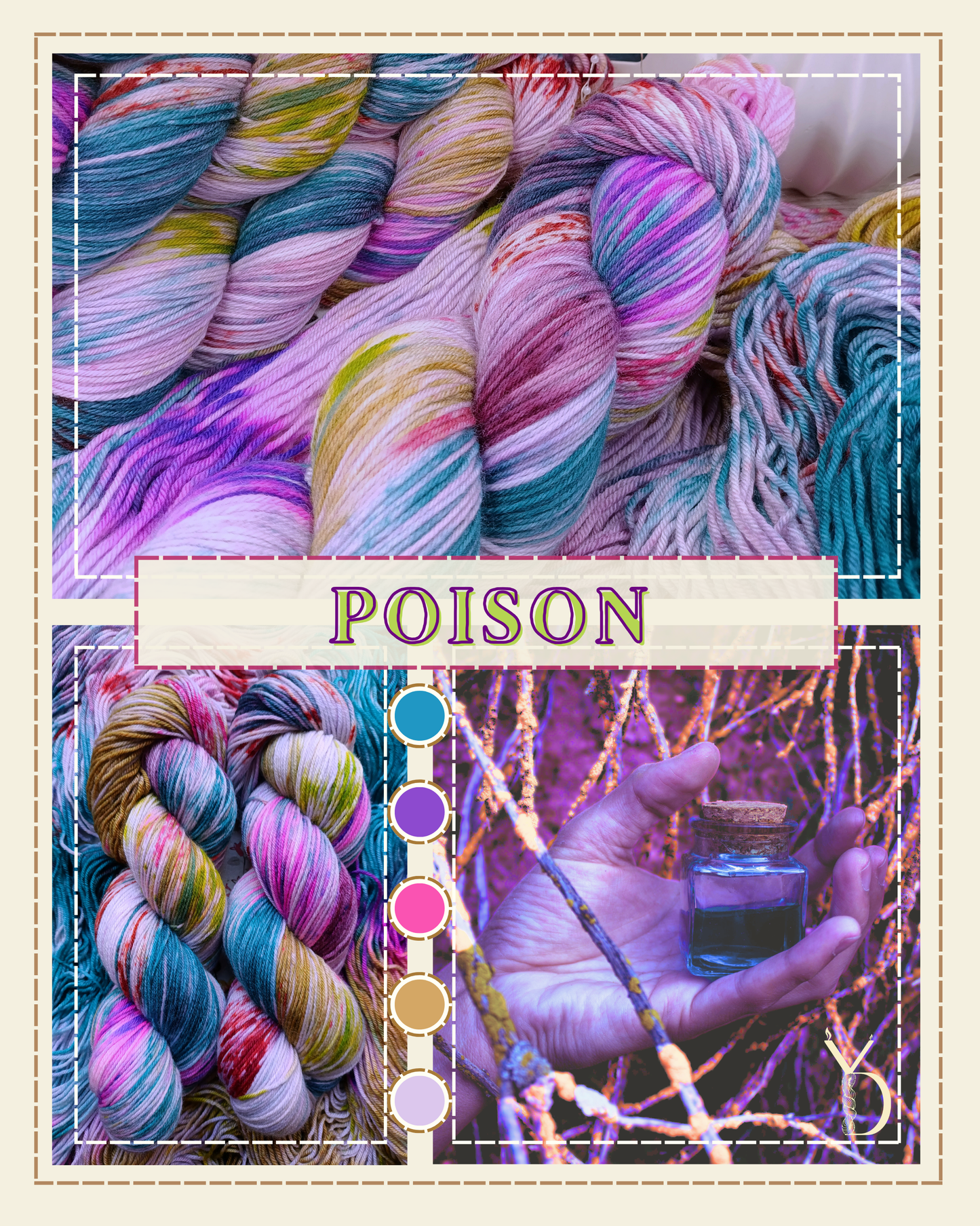 Poison - Écheveaux de laine teints à la main.