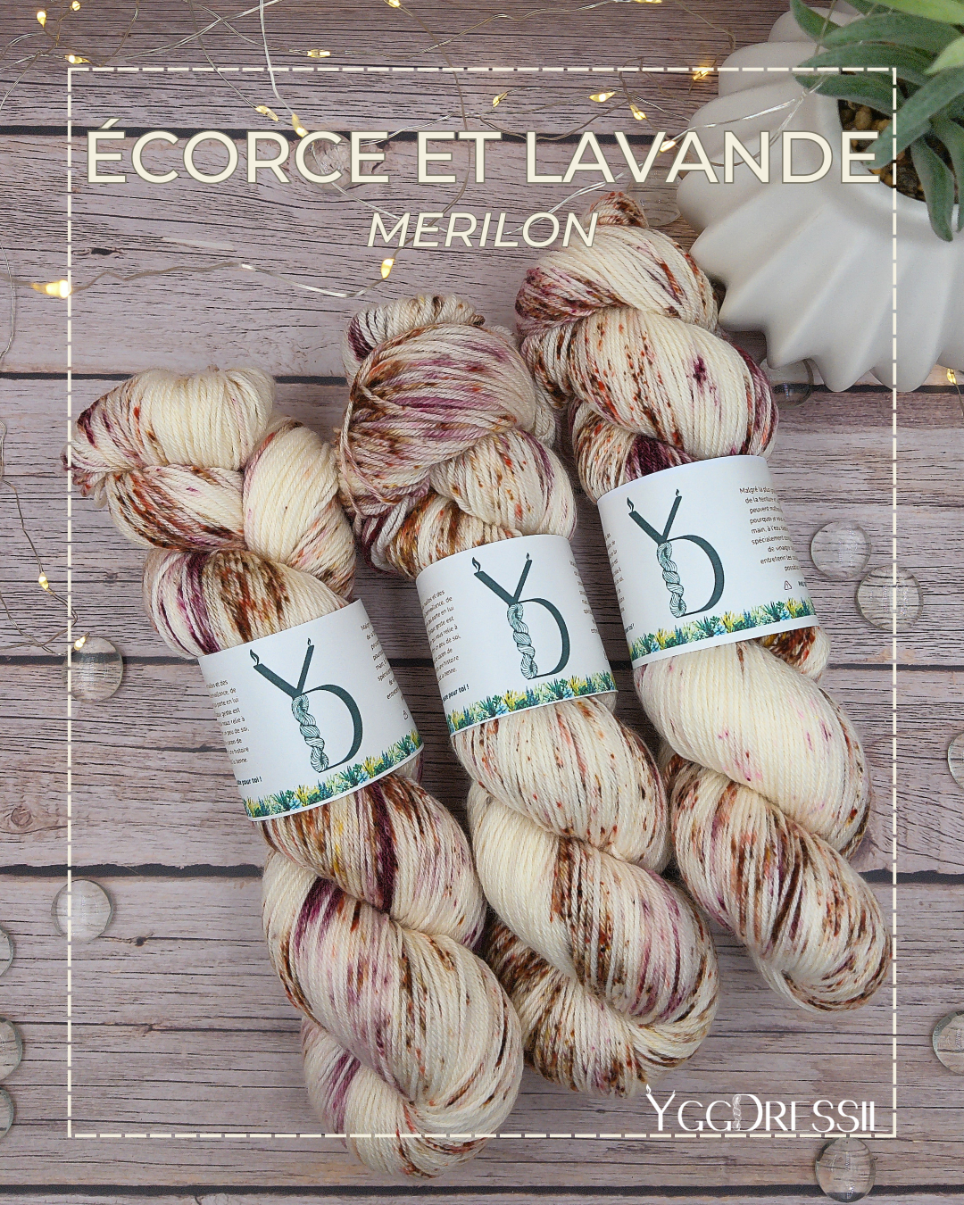 Ecorce et Lavande - 100g - Fingering - Mérilon - Écheveaux de laine teints à la main.