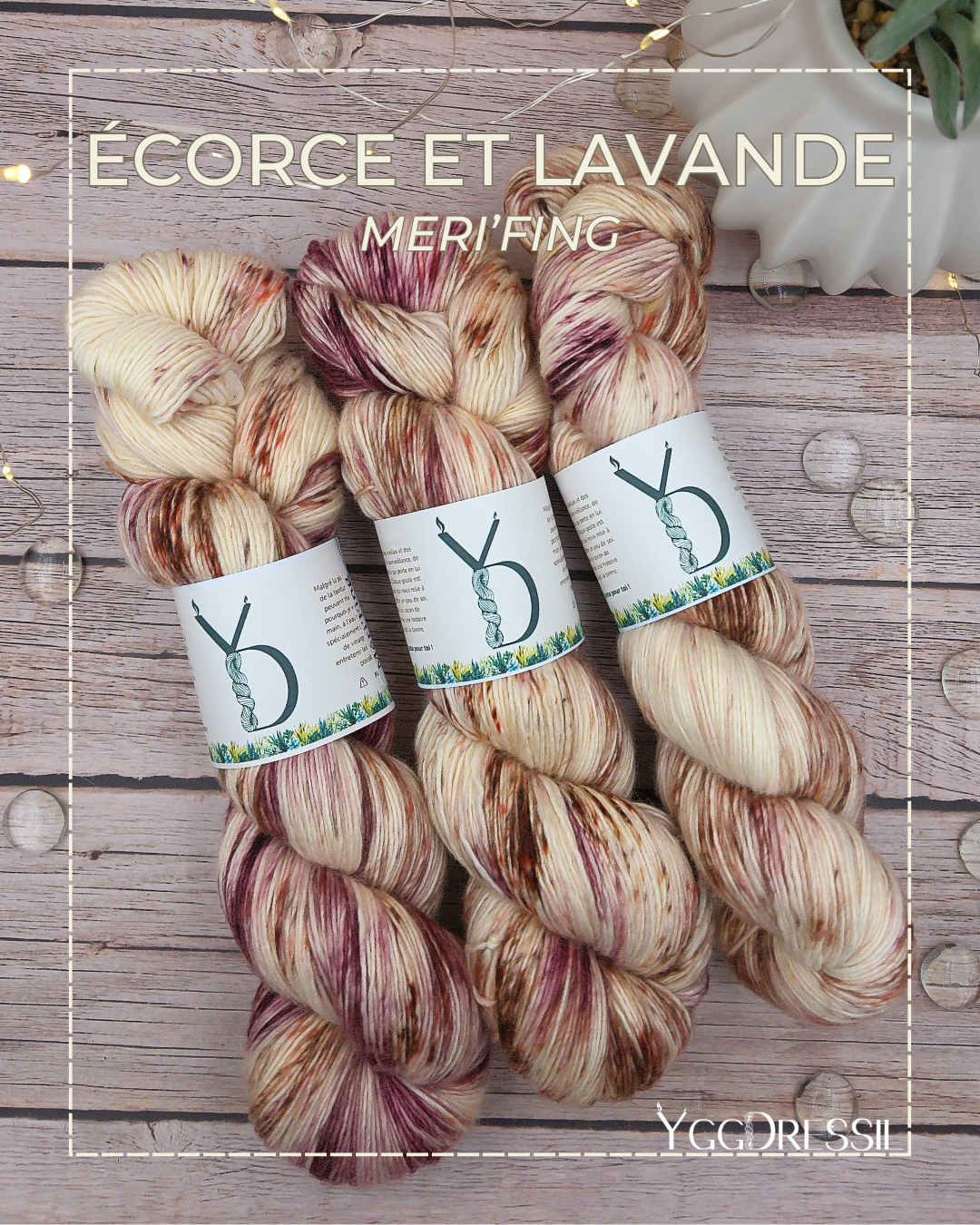 Ecorce et lavande - 100g - Fingering - Méri’Fing - Écheveaux de laine teints à la main.