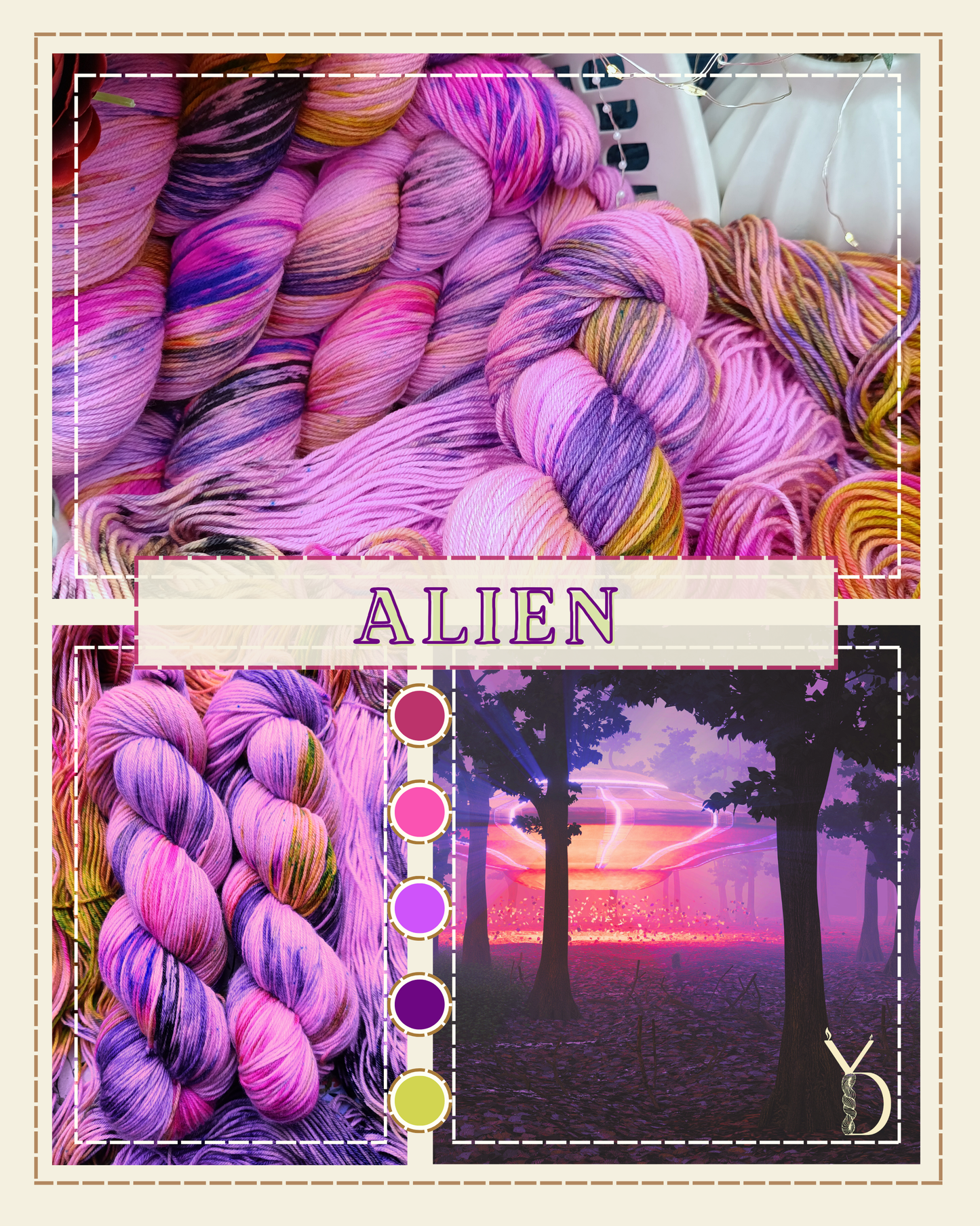 Coffret parfum: 2 écheveaux de laine teint à la main - 1 bougie - petits goodies