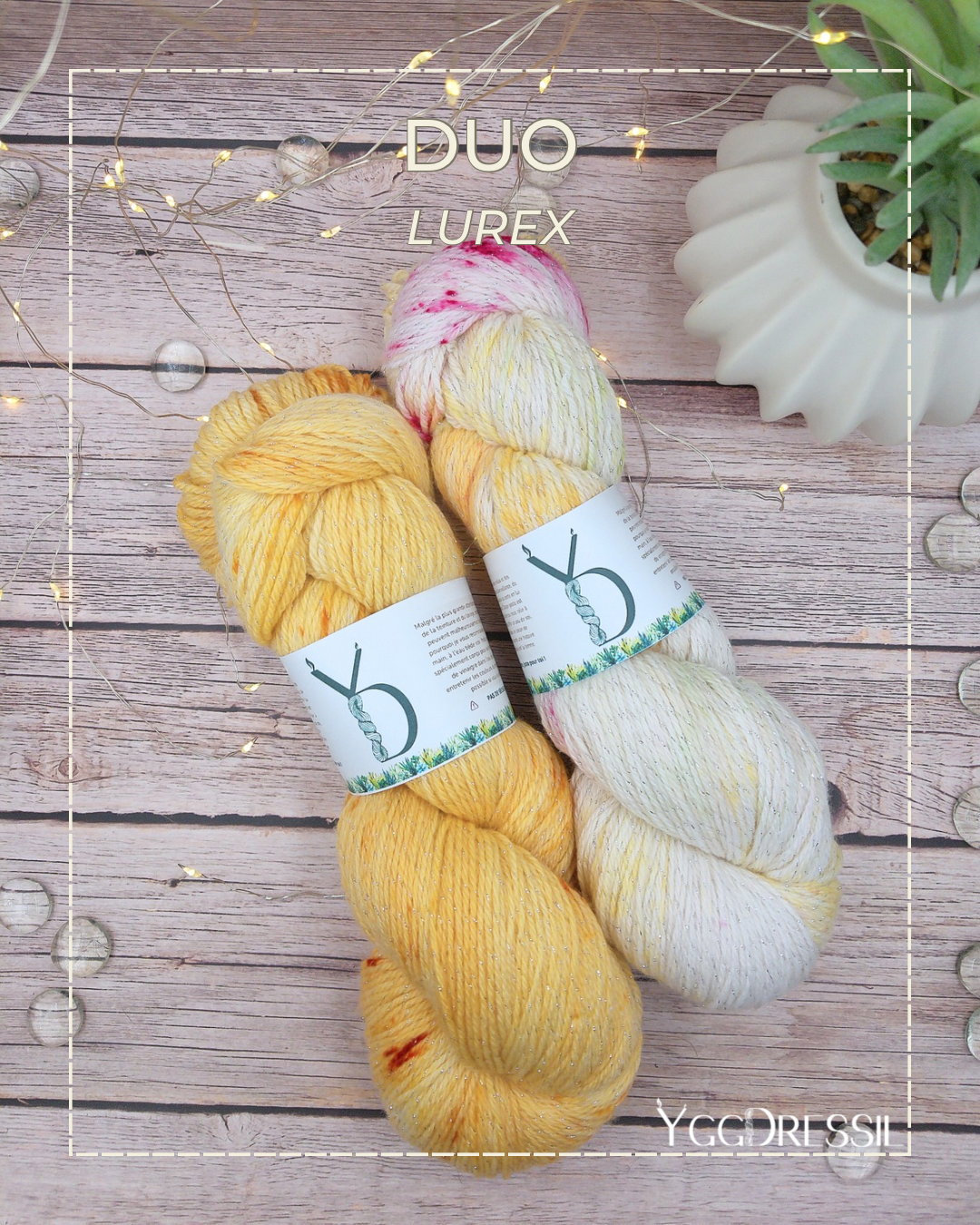 Duos d’écheveaux - 200g - Fingering - Lurex - Écheveaux de laine teints à la main.