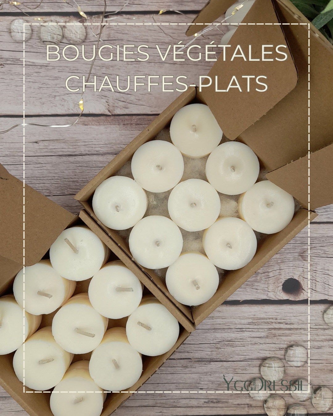 Bougies chauffes-plats - Végétales à la cire de Soja - (Avec le support) - Coulées à la main.