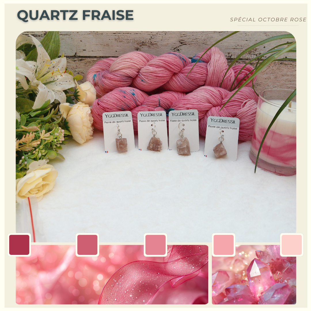 Marqueur de mailles - pierre naturelle « Quartz Fraise » - A l’unité