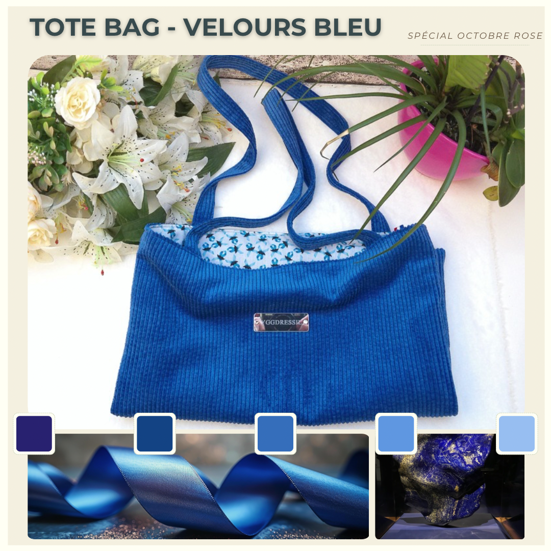 TOTE-BAG Velours rose-bleu