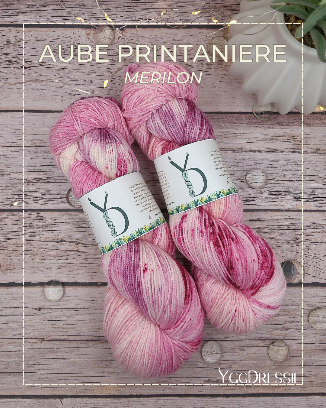 Aube printanière - 100g - Fingering - Mérilon - Écheveaux de laine teints à la main.