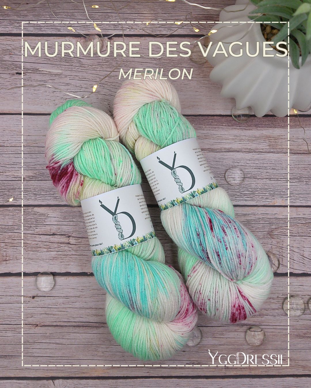 Murmure des vagues - 100g - Fingering - Mérilon - Écheveaux de laine teints à la main.