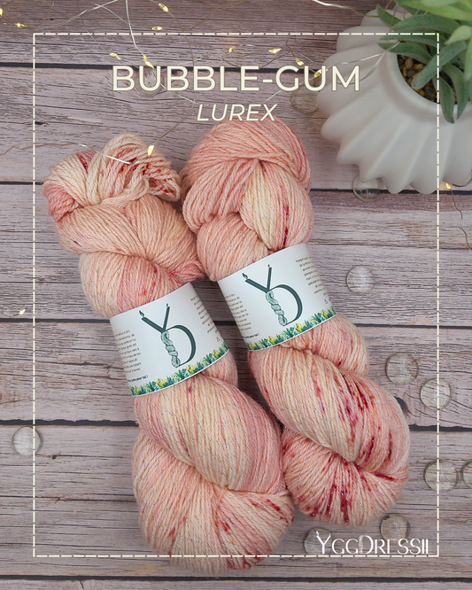 Bubble-gum - 100g - Fingering - Lurex - Écheveaux de laine teints à la main.