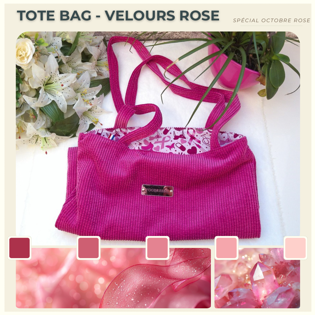 TOTE-BAG Velours rose-bleu