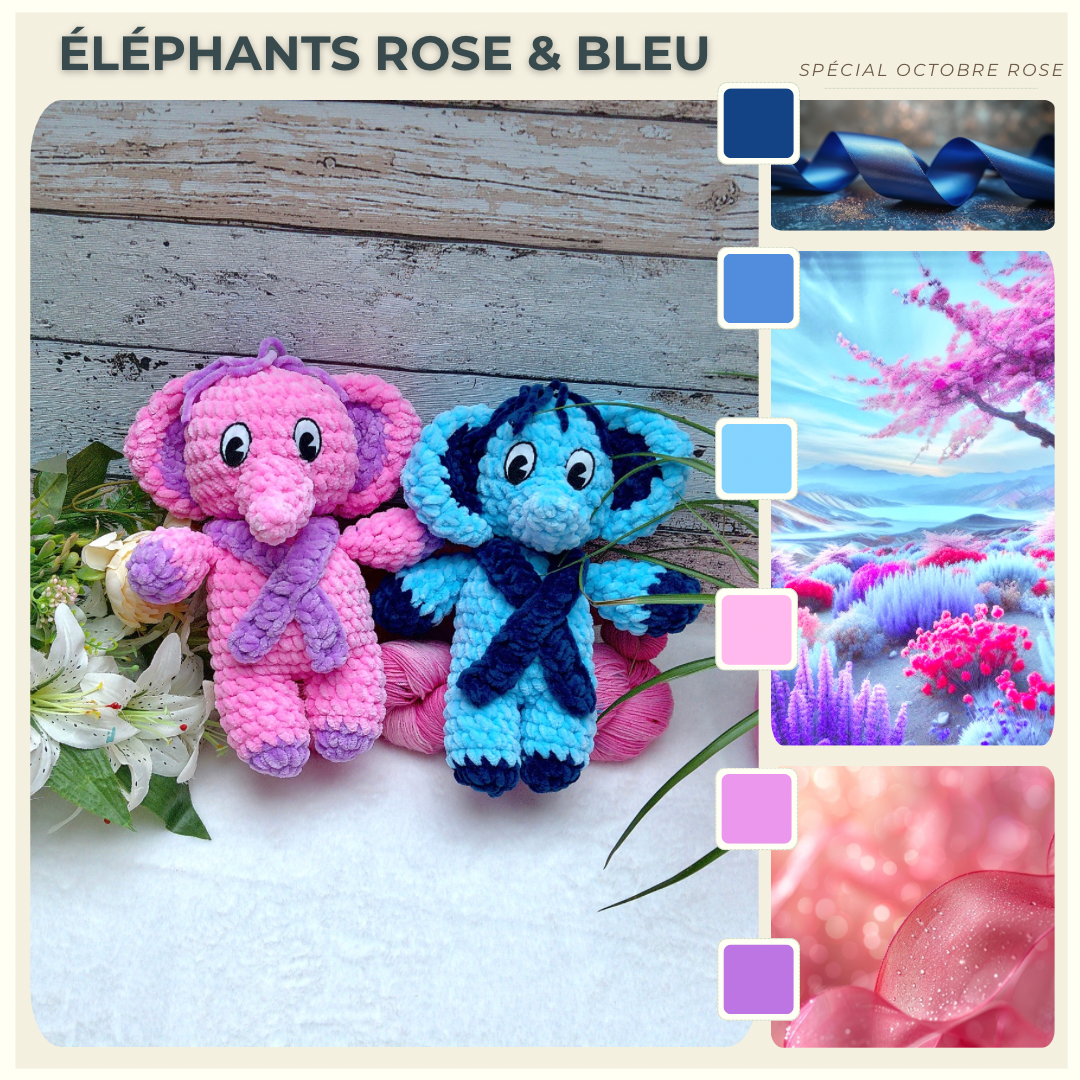 Éléphant Rose - Bleu