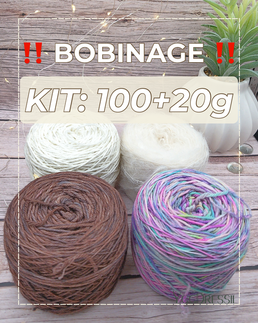 ⚜️ Bobinage Kit: 100+20g: écheveaux de laine teints à la main