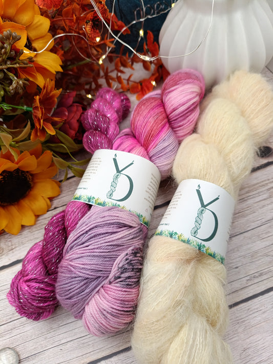 Petit Châle - Suri Beige/Rose Foncé - Octobre rose - 170g - Méri’Soie / Suri’Soie