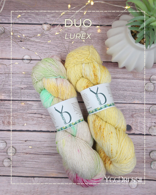 Duos d’écheveaux - 200g - Fingering - Lurex - Écheveaux de laine teints à la main.