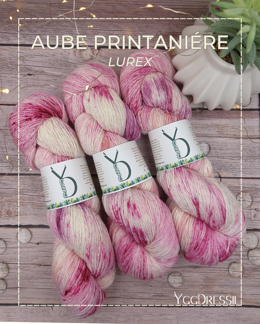 Aube printanière - 100g - Fingering - Lurex - Écheveaux de laine teints à la main.