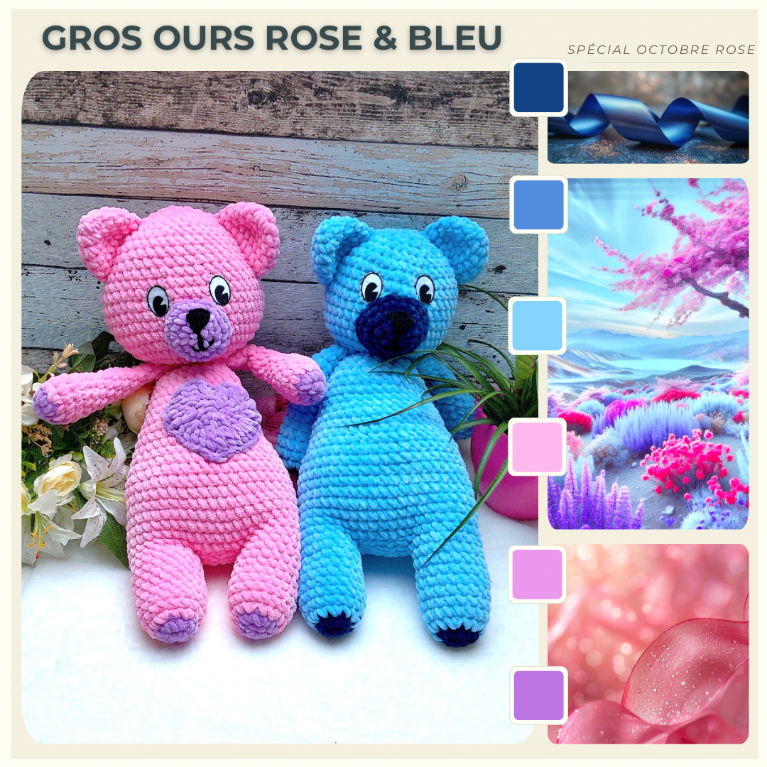 Gros nounours - Rose - Bleu