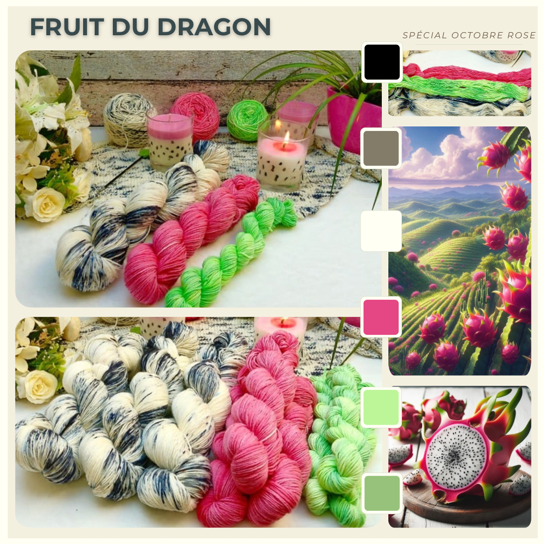 Fruit du dragon - (100+50+20g + Bougie 150g) - (75% mérinos - 25% nylon)