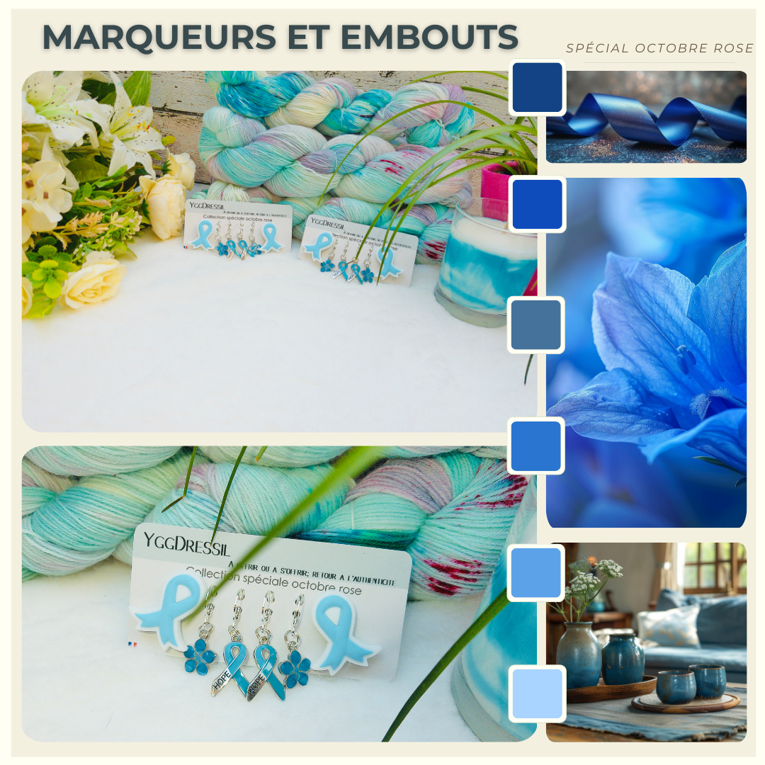 Lot 4 marqueurs de mailles & embouts d’aiguilles - Rose/Bleu