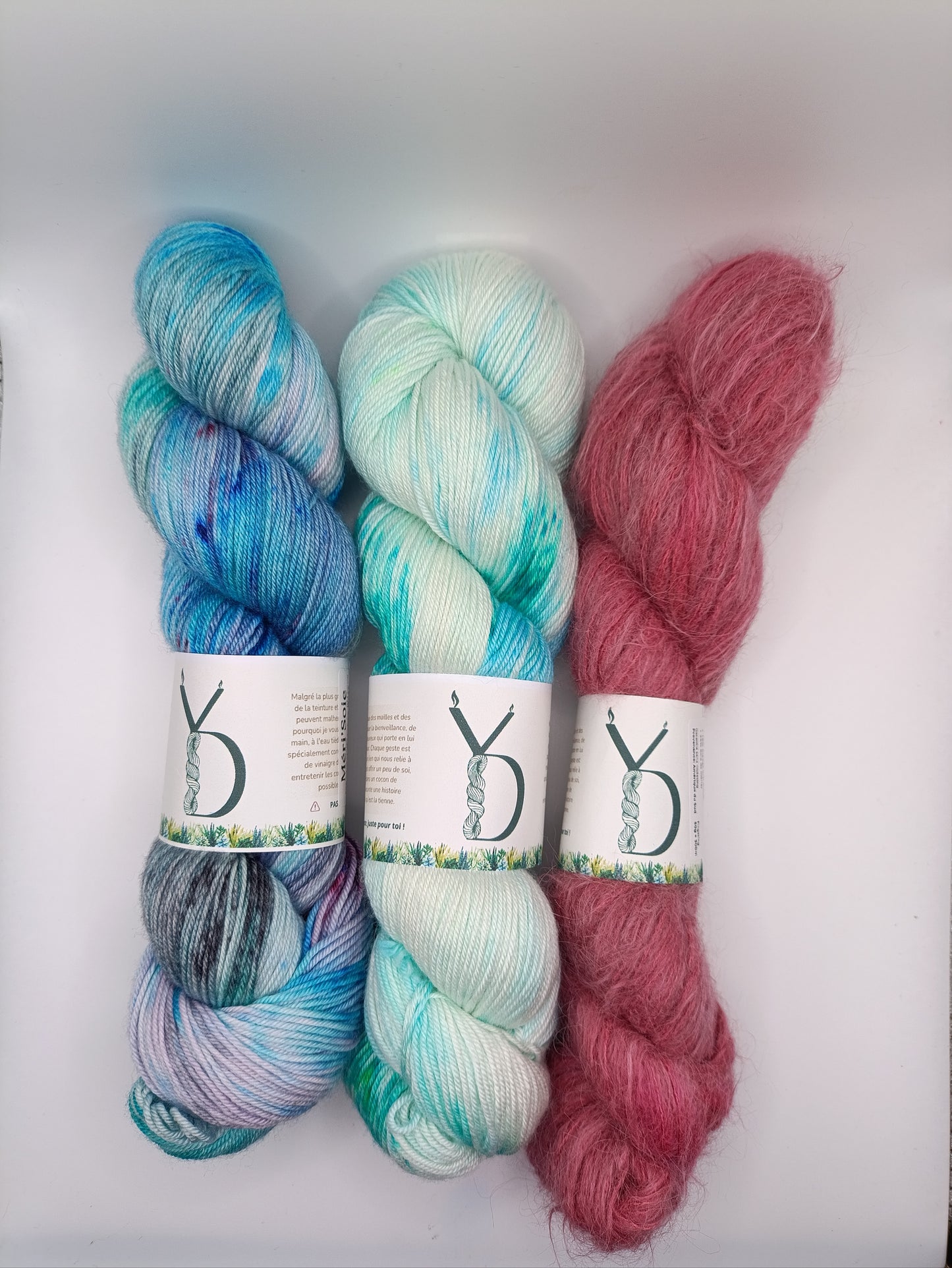 Grand Châle - Bleu et ‘Rose’ - Octobre rose - 250g - Méri’Soie / Suri’Soie