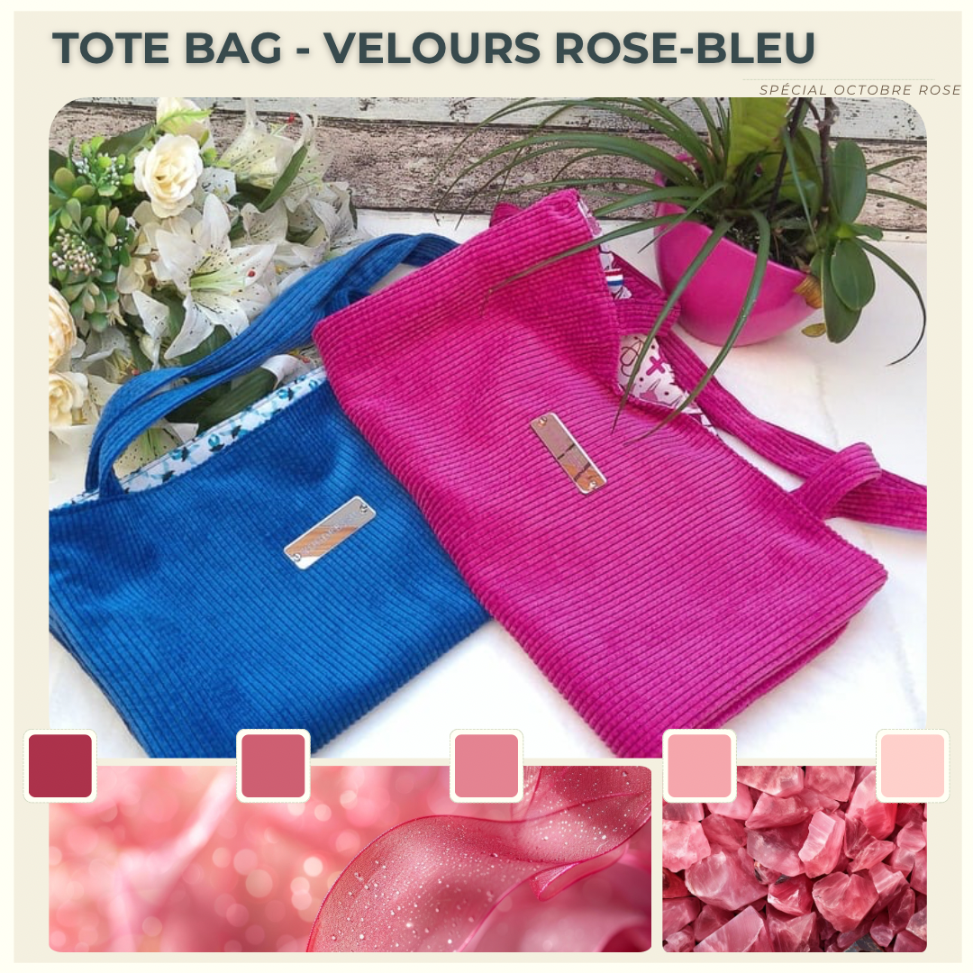 TOTE-BAG Velours rose-bleu