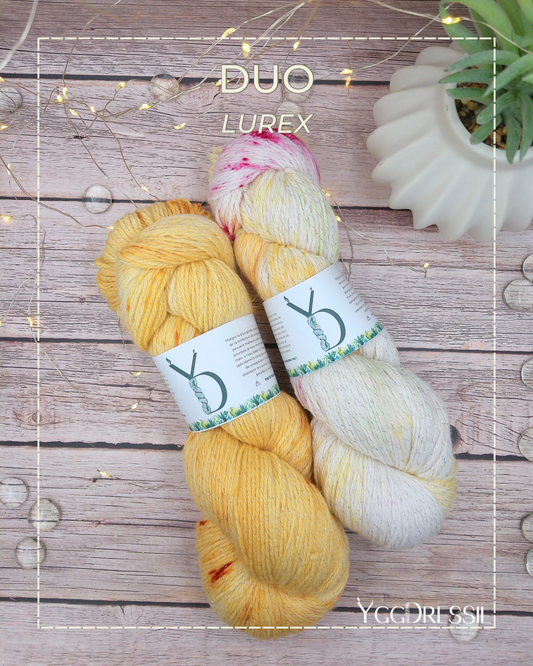 Duos d’écheveaux - 200g - Fingering - Lurex - Écheveaux de laine teints à la main.