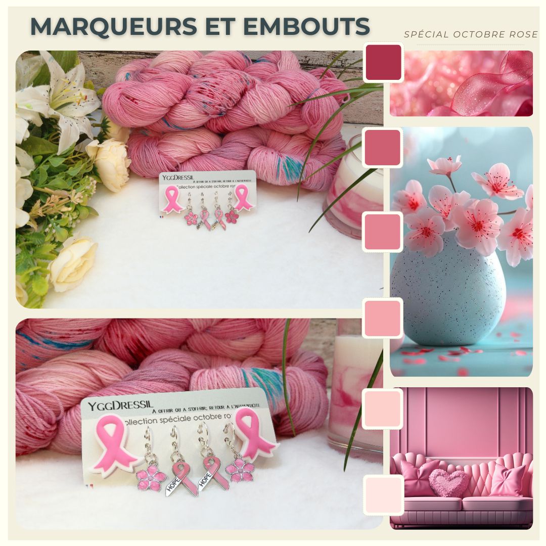 Lot 4 marqueurs de mailles & embouts d’aiguilles - Rose/Bleu