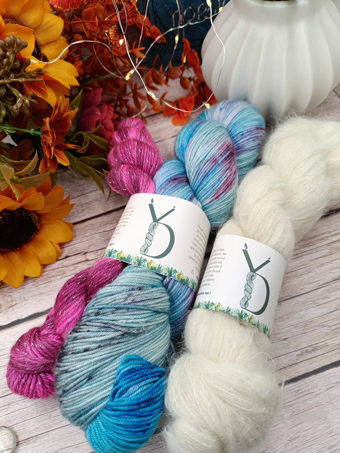 Petit Châle - Grand: Bleu/Petit: Rose/Suri Blanche - Octobre rose - 170g - Méri’Soie / Suri’Soie