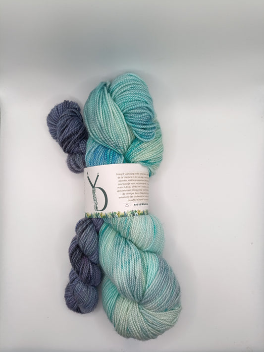 Vague d'énergie - Kit: 100+20g - Fingering - Écheveaux de laine teints à la main.